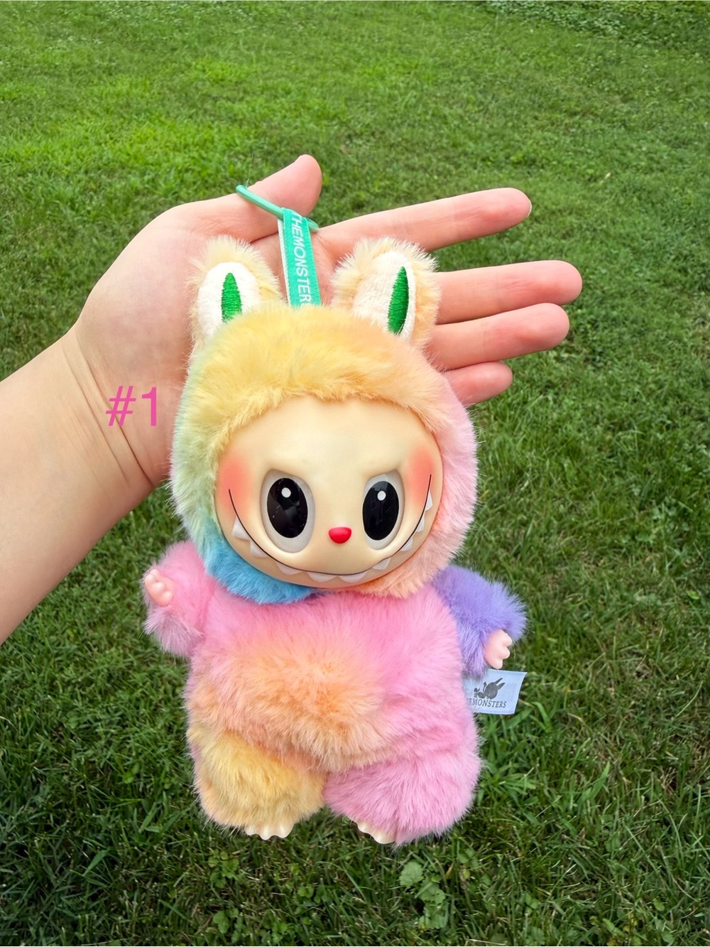 Pastel Rainbow Labubu Plush Monster Bunny Stuffed Animal Keychain Backpack Charm